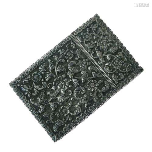 19th Century Middle Eastern or Indian white metal visiting-card case, with repousse floral and