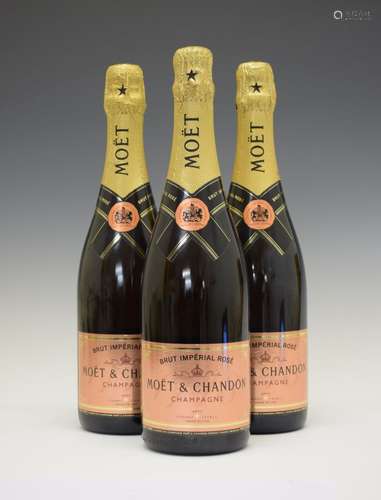 Three bottles Moet & Chandon Brut Imperial Rosé Champagne (3) Condition: Levels and seal are good.