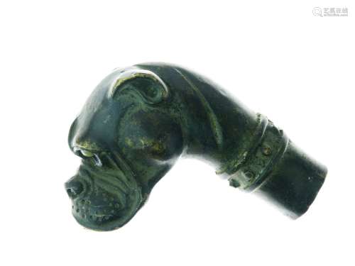 19th/early 20th Century cast walking stick or cane handle modelled as the head of a dog of Boxer