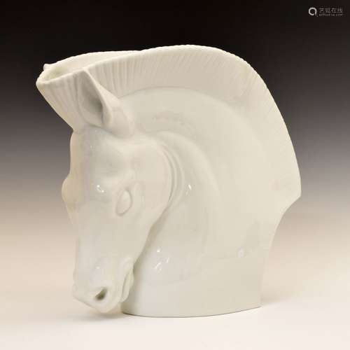 1960's Royal Worcester porcelain vase, modelled as the head of a horse, signed Raohl Schorr, green