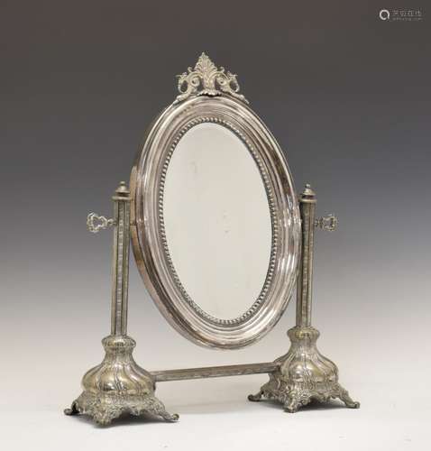 Brothers Henneberg, Warsaw, Poland - Late 19th Century silver-plated brass dressing mirror, the