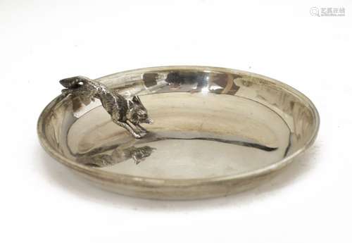 Asprey - George V silver bon-bon or pin dish, of circular form with applied cast fox, London 1923,