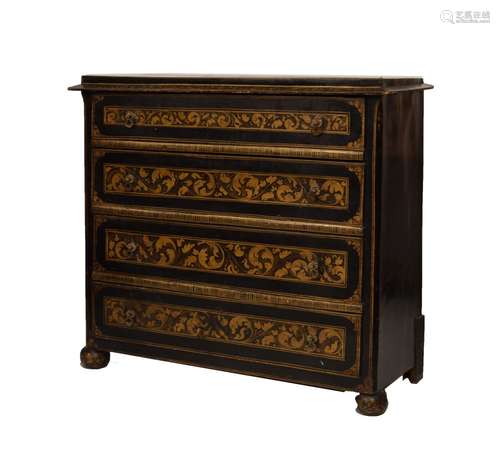 Late 18th/early 19th Century black lacquered chest of four drawers, probably Chinese export, the