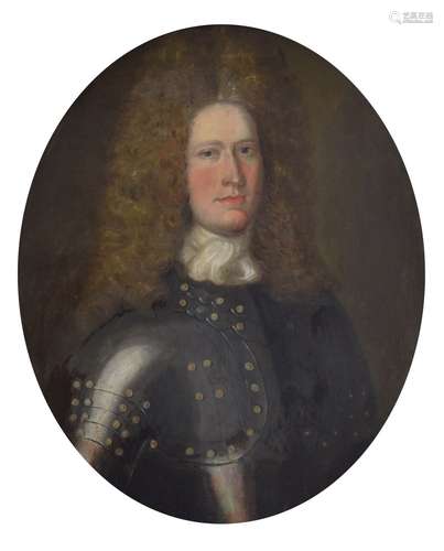 18th Century British School - Oval oil on canvas - Portrait of a bewigged gentleman wearing