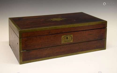 Regency Campaign-style brass-bound rosewood 'Tompson Patent' writing box or lap desk, the hinged