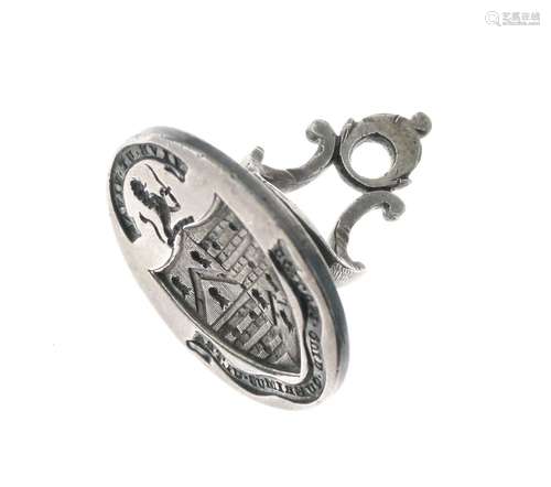 Hester Bateman - George III silver fob seal, the oval matrix with armorial shield and banner 'Vive