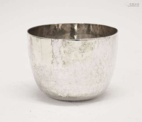 18th Century white metal beaker, of rounded bowl form, three indistinct marks arranged in a triangle