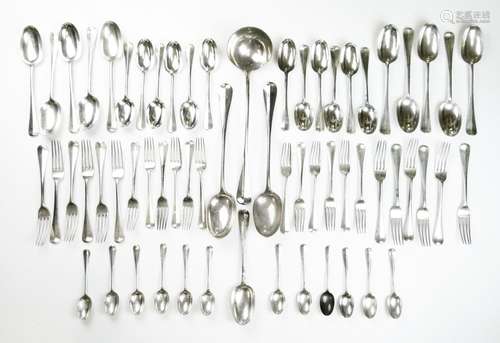 Part service of late Victorian Hanoverian pattern flatware, to include; rat-tailed punch ladle,