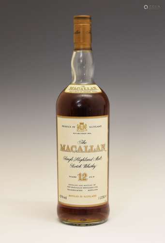 The Macallan 12 Years Old Single Highland Malt Scotch Whisky, one litre bottle Condition: Seal is