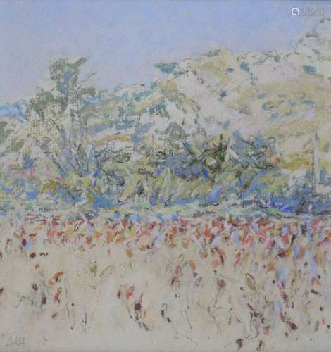 Diana Armfield RA (b.1920 -) - Pastel - Millet crop below Les Alpilles, exhibited at RWA Bristol,