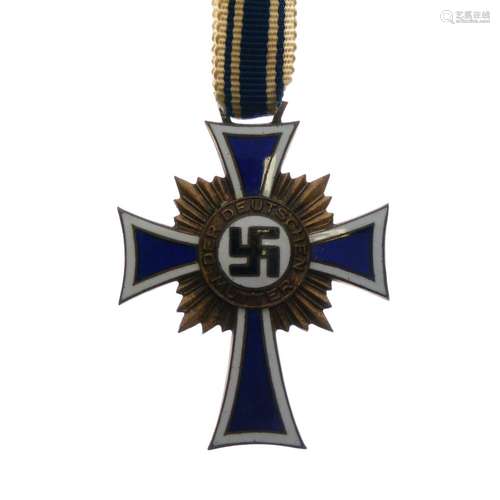 German Third Reich Cross of Honour of the German Mother Medal in bronze having blue and white enamel