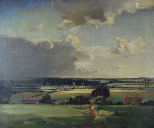 Teng Hiok Chiu (Chinese 1903-1971) - Oil on canvas - 'Distance in Essex', signed lower left and