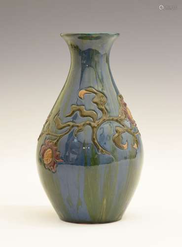 Elton Ware vase, having foliate decoration on a green and blue ground, base with painted mark,