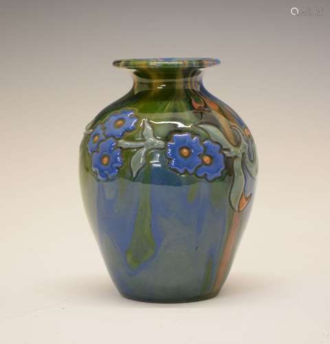 Elton Ware ovoid vase, decorated with foliage, on a mottled green and blue ground, base marked