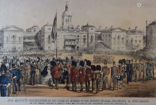 19th Century coloured print - Her Majesty's Distribution of the Crimean Medals to the Heroes of