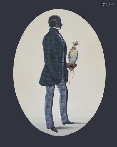 Unusual 19th Century oval painted silhouette, of E.C. Newcome, Esq., of Feltonell Hall, depicted