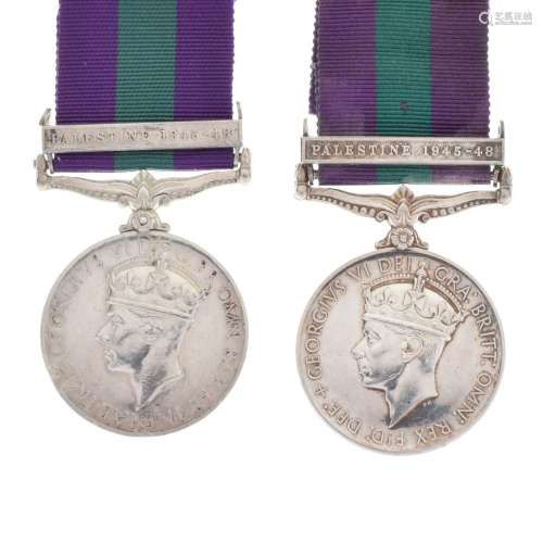Two George VI British General Service Medals awarded to 14124739 Signal HL Griffiths of the Royal