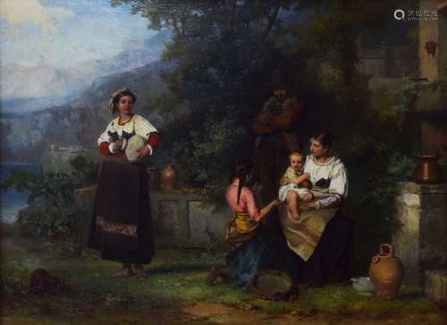 Karl Franz Philippeau (Dutch 1825-1897) - Oil on board - 'A rustic Italian family', signed on the