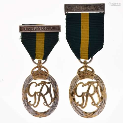Two George V Territorial decorations comprising: 1943 and Union Of South Africa awarded to Captain.
