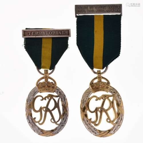 Two George V Territorial decorations comprising: 1943 and Union Of South Africa awarded to Captain.