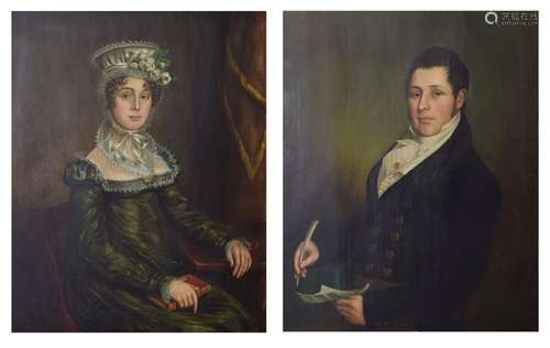 19th Century English School - Pair of oils on canvas - Portraits of a lady and gentleman - Jane