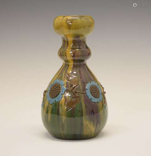 Elton Ware baluster vase having typical floral decoration, on a mottled yellow, green and brown