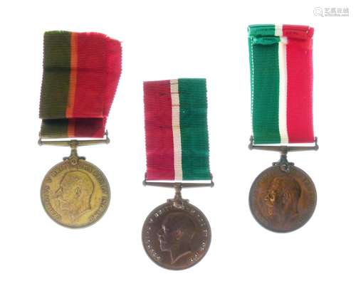 Three George V First World War Mercantile Marine Medals awarded to Marciel Caserez, Peter Munro