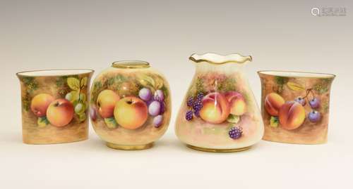 Four items of Royal Worcester porcelain painted by Roberts, comprising a pair of oval section