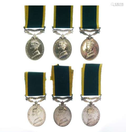 Six George VI Territorial Efficiency Medals awarded to 4272754 SJT L Ridley of the Royal