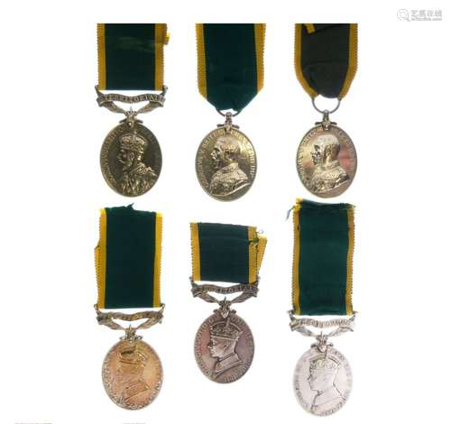 Three George V Territorial Forces Medals comprising 5613601 Corporal HJ Thorne of the 6th Devon