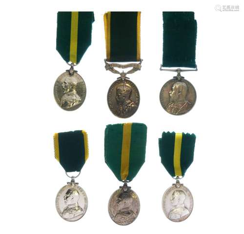 Six George V Territorial Forces Medals comprising three Territorial Force Efficiency Medals