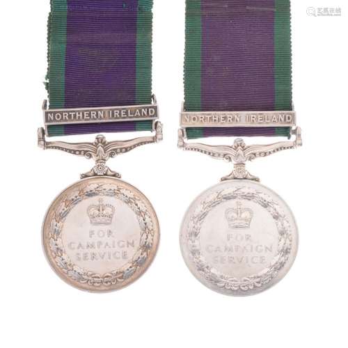 Two Elizabeth II Northern Ireland Campaign Service Medals awarded to PB120935 Lac MB James of the