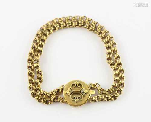 ARMBAND, Schaumgold, zweireihig, feines Erbsdekor, L 18,5, 12,2g, um 1850