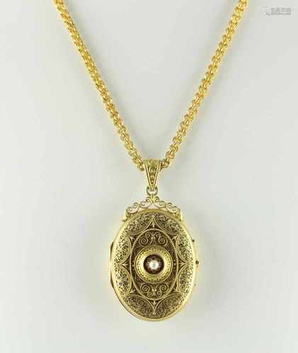 MEDALLION AN KETTE, Kette 585/ooo Gelbgold, feines Erbsdekor, L 50, 14,3g, Sicherheitskettchen