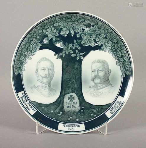 PATRIOTISCHER WANDTELLER, Andenken an Weltkrieg I., Umdruckdekor, Bildnisse von Kaiser Wilhelm II