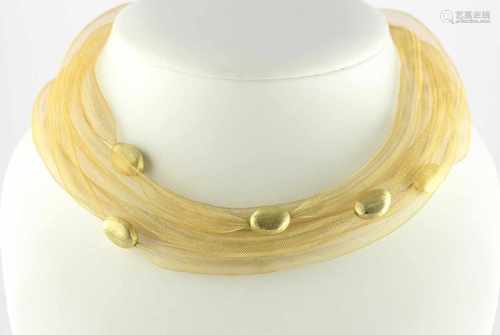 COLLIER, teilweise 585/ooo Gelbgold, geflochtener Draht, mit goldfarbenen Elementen, fünfsträngig, L