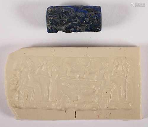 ANTIKES ROLLSIEGEL, Lapislazuli, L 2, NEU-BABYLONISCH, ca. 900 v.Chr. (Originalrechnung des