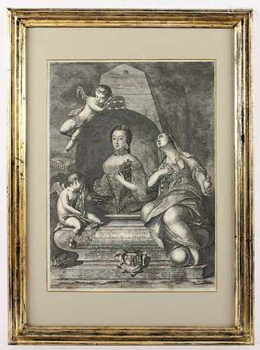 CAROLINE VON CARLOWITZ, Gräfin Schönburg und Glauchau, Portrait-Stich, 40 x 39, Berlin, 1757, R.