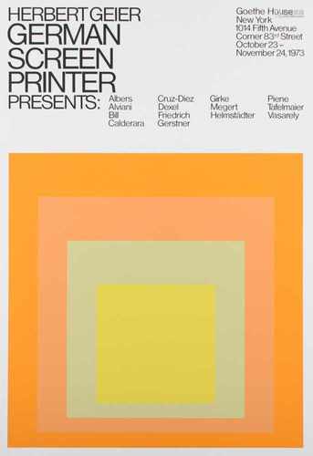 ALBERS, Josef, Plakat Goethe Haus/New York, 1973, Farbserigrafie, 84 x 59, min.läs., ungerahmt