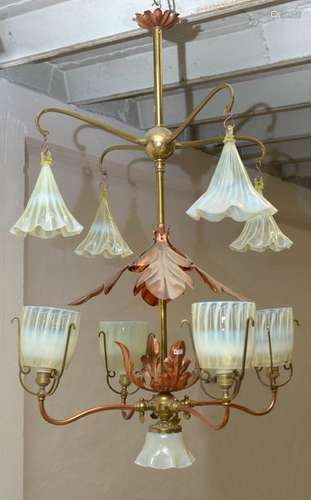 Lustre de style Art nouveau en cuivre rouge et dor…