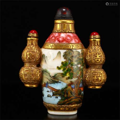 A Chinese Colored Glaze Double-eared Snuff Bottle