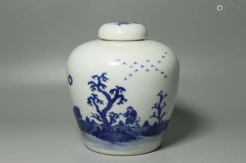 A Chinese Blue and White Ceramic Hat-covered Jar