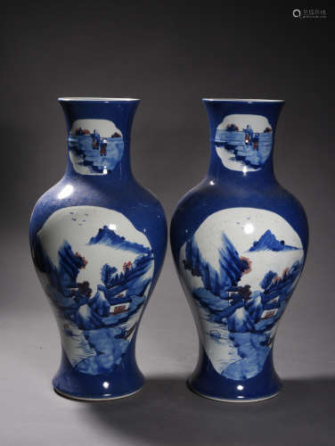 A Pair of Chinese Blue and White Glazed Porcelain Vases