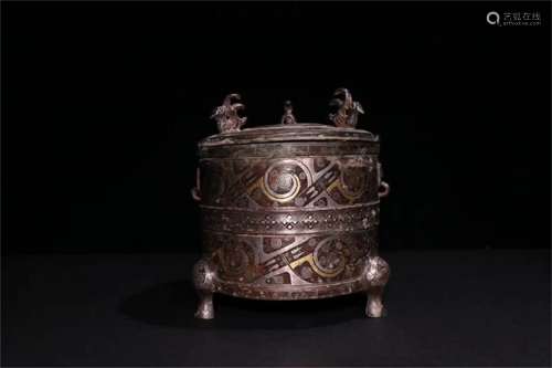 A Chinese Bronze Three-legged Storage Tank