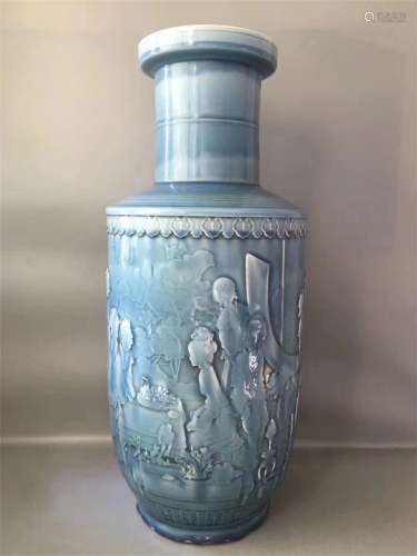 A Chinese Blue Glazed Carved Porcelain Vase