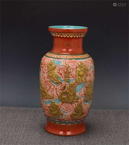 A Chinese Carved Gilding Porcelain Zun