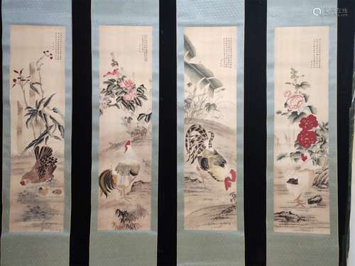 4 Chinese Bird-and-flower Scrolls