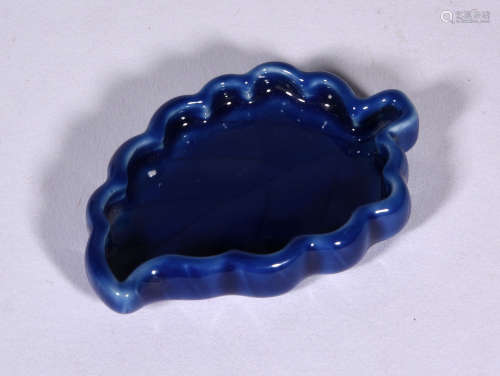 A Chinese Blue Glaze Porcelain Brush Washer