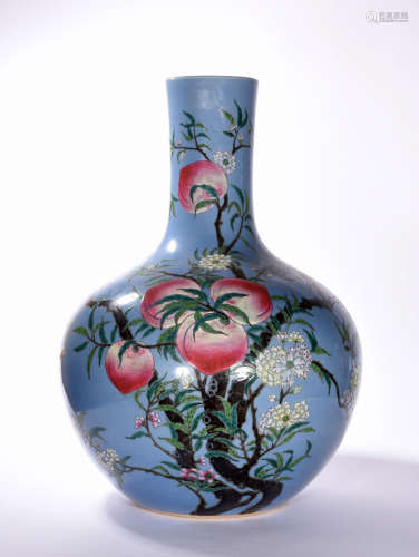 A Chinese Blue-Ground Famille Rose Porcelain Vase  
