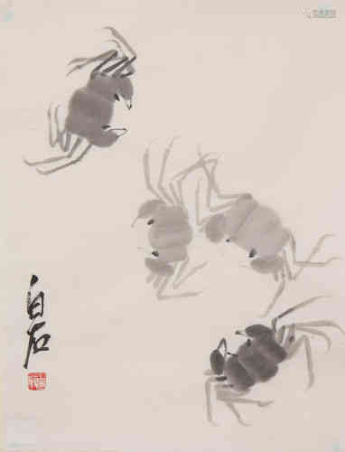 A Chinese Crabs Painting, Qi Baishi Mark